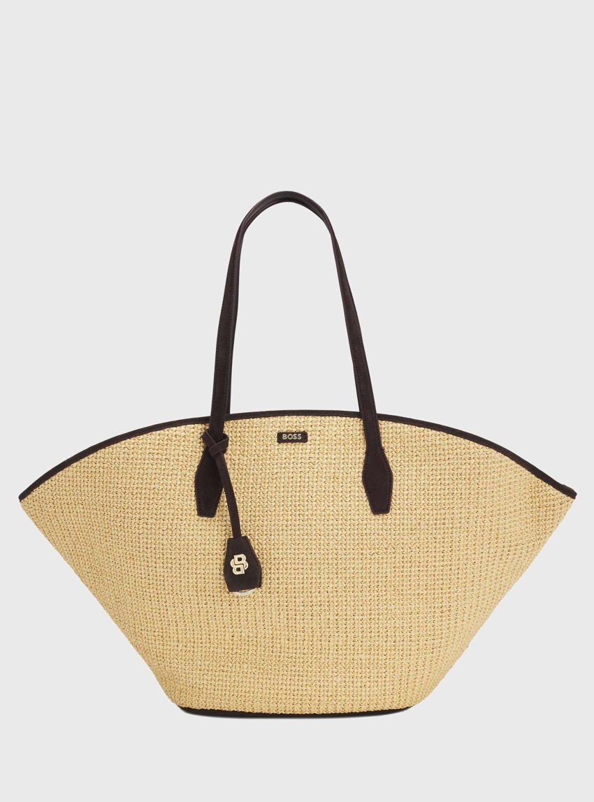 BOSS Raffia Tote Bag With Leather Trims NUMAH MAXI Tote RF - Natural