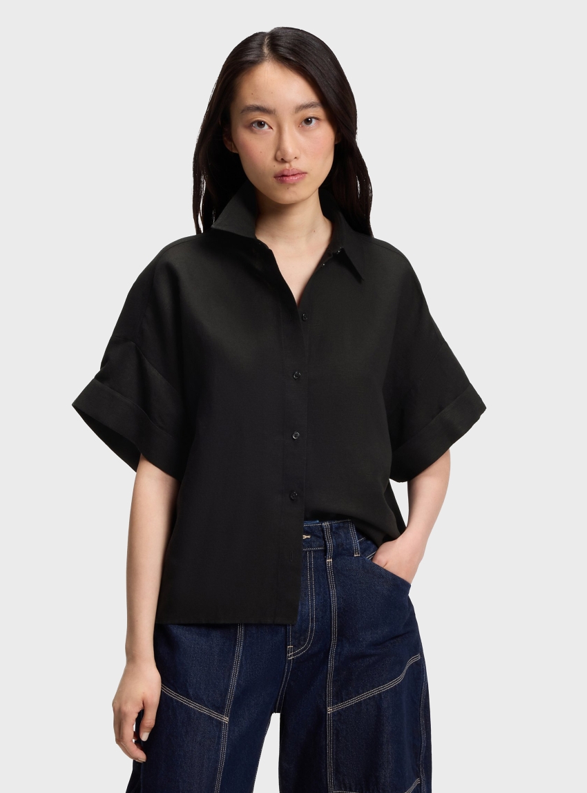 BOSS Regular-Fit Shirt With Rolled Cuffs  C_Bisenas - Black