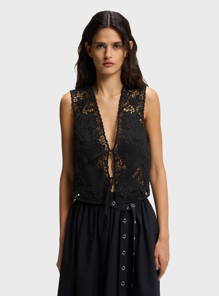 BOSS Embroidered Waistcoat With Tie Closure  C_Irika - Black