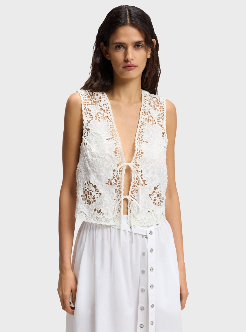 BOSS Embroidered Waistcoat With Tie Closure  C_Irika - Off White