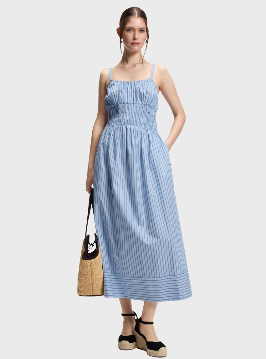 BOSS Cotton-Poplin Dress With Vertical Stripe  C_Diplyn - Light Blue