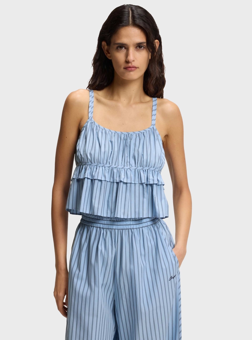 BOSS Cotton-Poplin Top With Vertical Stripe C_Iplyn - Light Blue