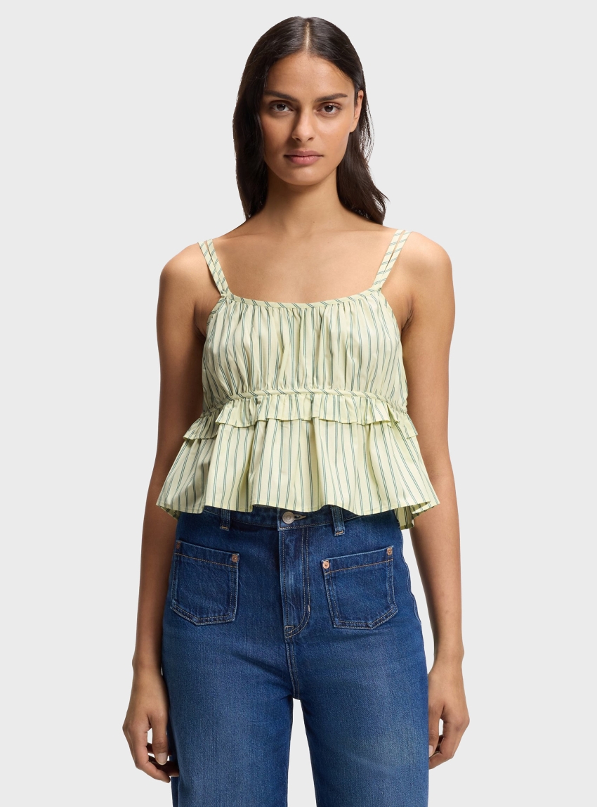 BOSS Cotton-Poplin Top With Vertical Stripe C_Iplyn - Pale Green