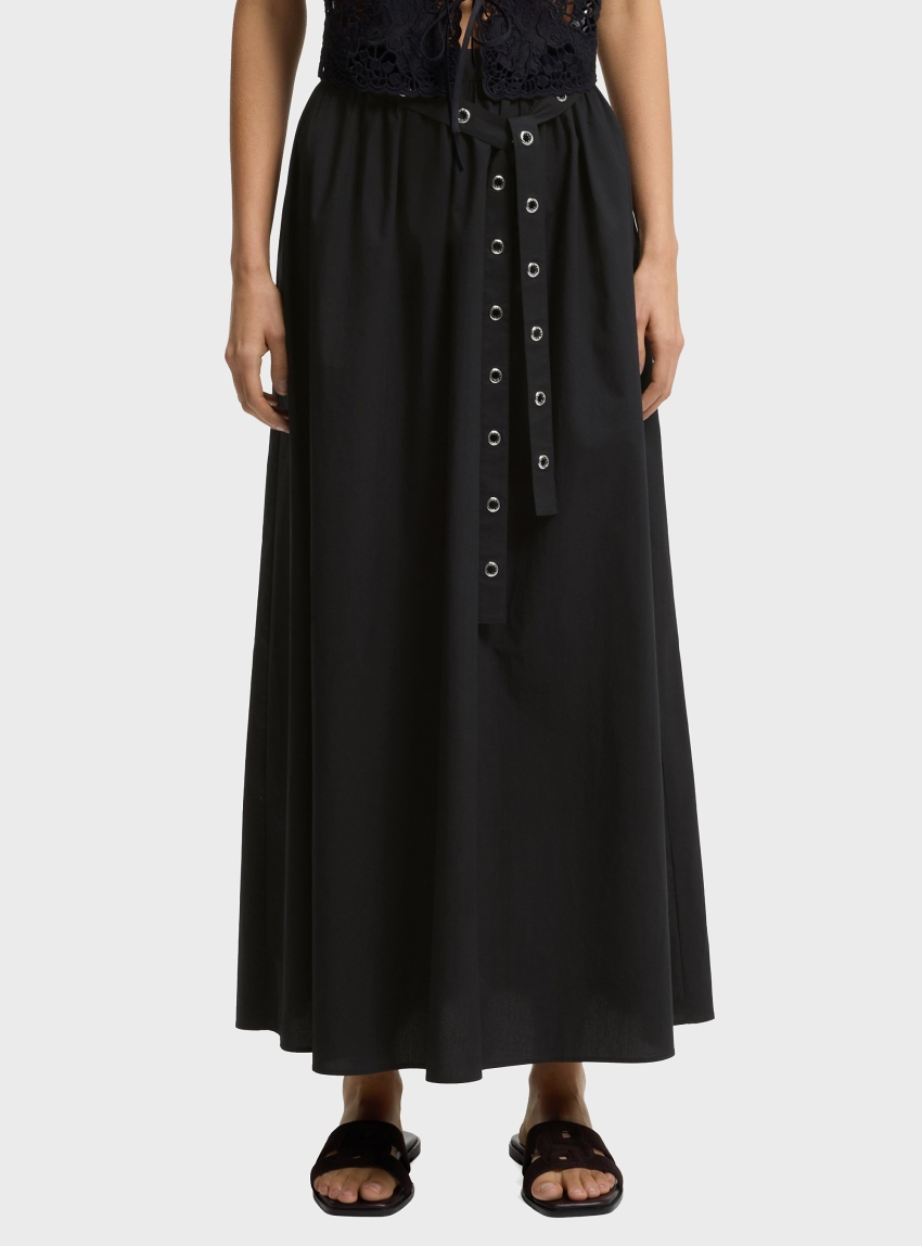 BOSS Maxi Skirt In Cotton Poplin With Eyelet Belt  C_Vidol - Black