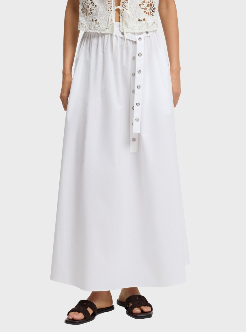 BOSS Maxi Skirt In Cotton Poplin With Eyelet Belt  C_Vidol - White