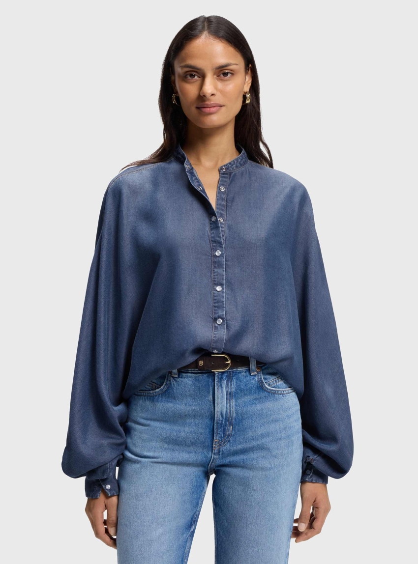BOSS Relaxed-Fit Denim-Look Blouse With Kimono Sleeves  C_Betta - Denim