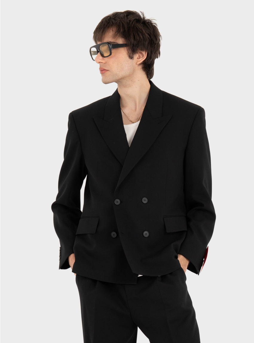HUGO Double-Breasted Blazer In Wool-Blend Twill  Ulik262X - Black