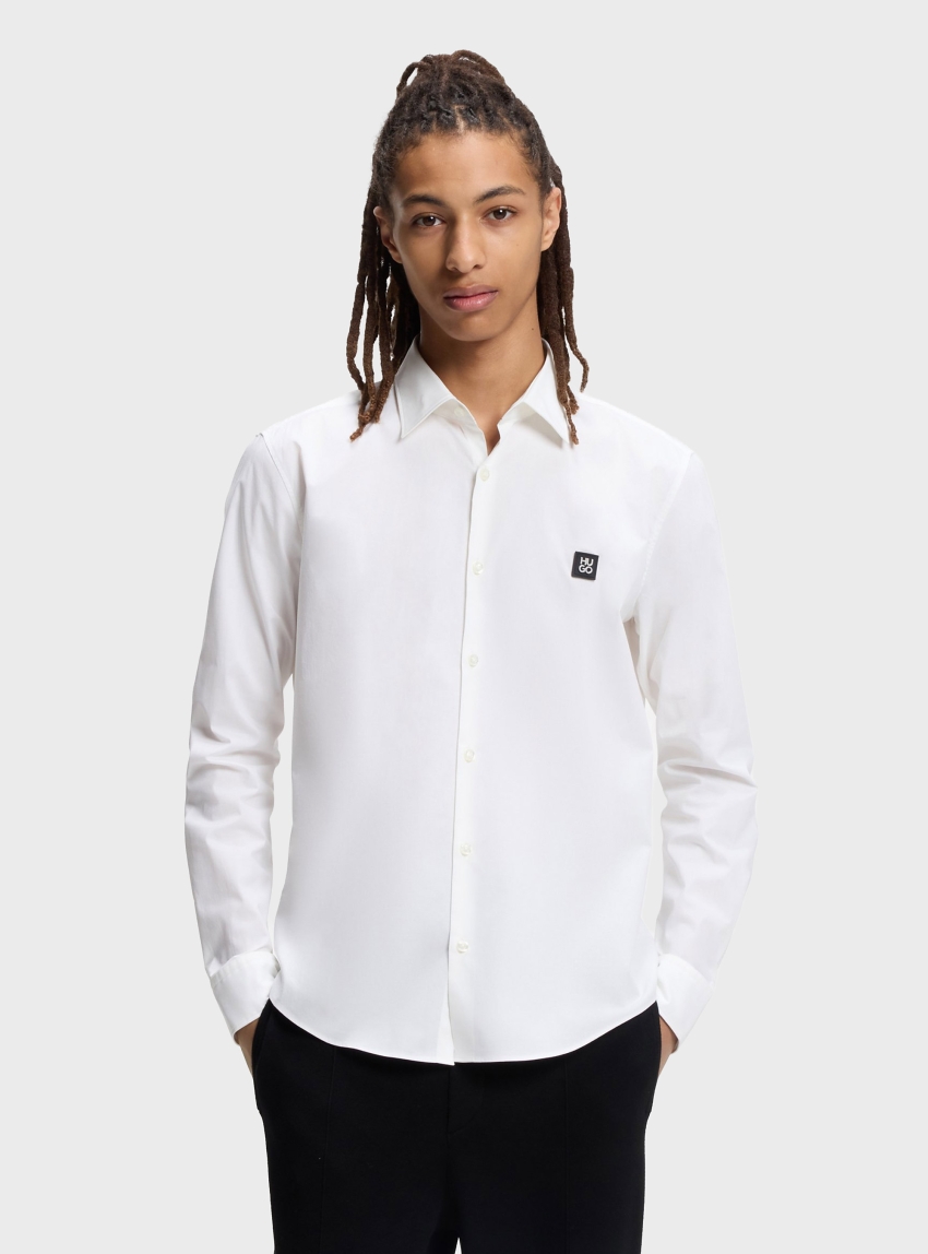 HUGO Slim-Fit Shirt In Stretch-Cotton Canvas Ermo - White