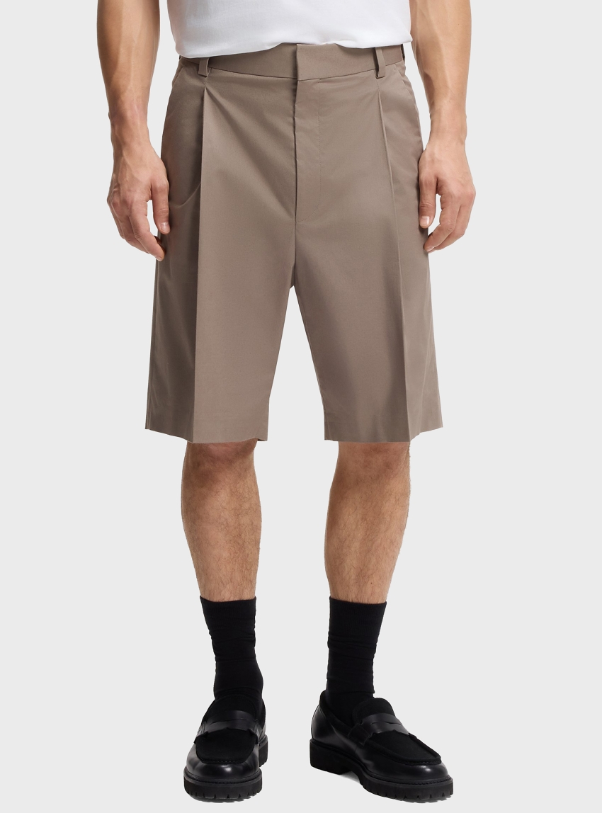 HUGO Relaxed-Fit Shorts In Stretch-Cotton Twill  Fery261X - Light Brown