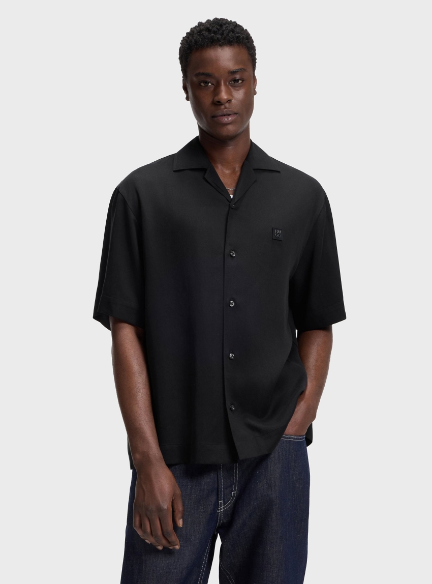 HUGO Oversized-Fit Shirt With Stacked-Logo Trim  Espino - Black