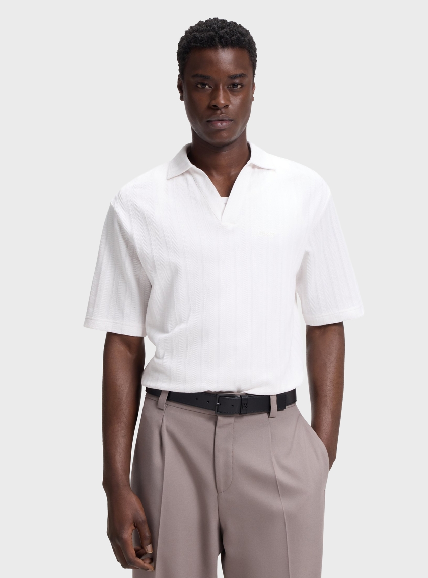 HUGO Johnny-Collar Polo Shirt With Jacquard Stripe  Dalibo - White