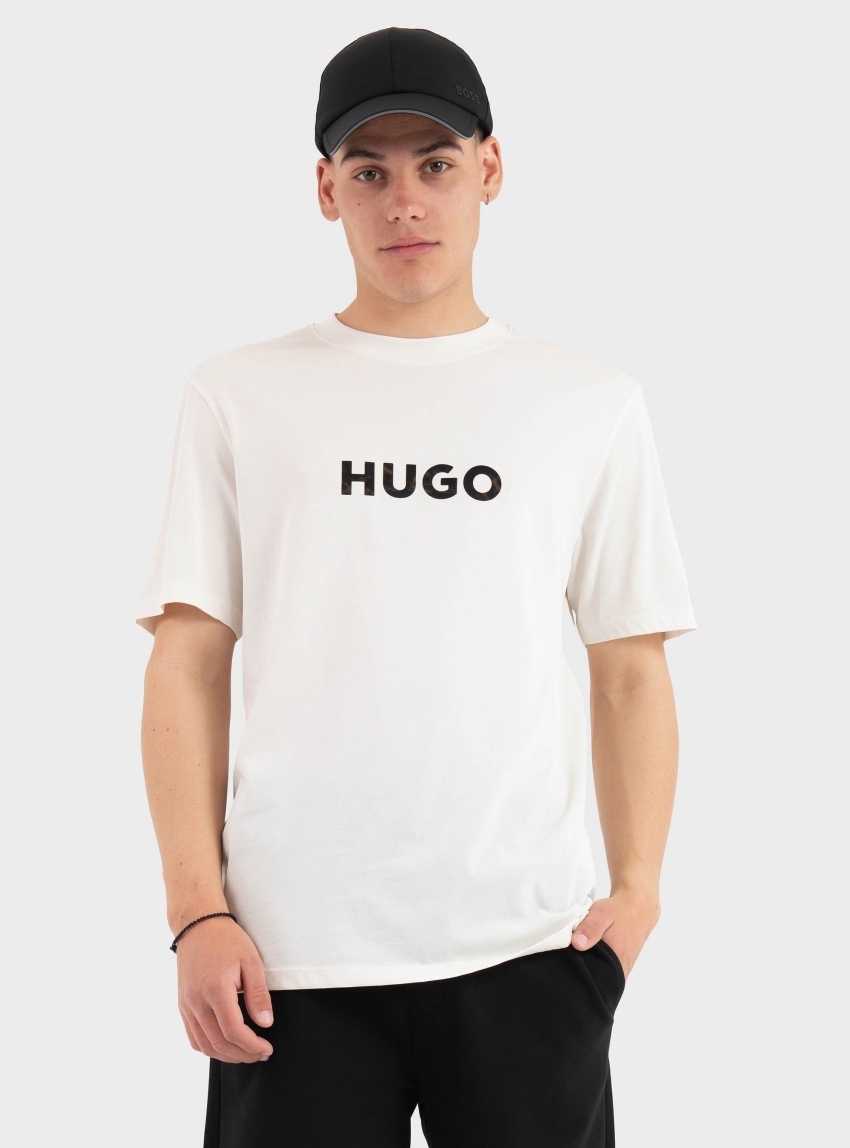 HUGO Cotton-Jersey T-Shirt With Logo Print  Dumeo - White
