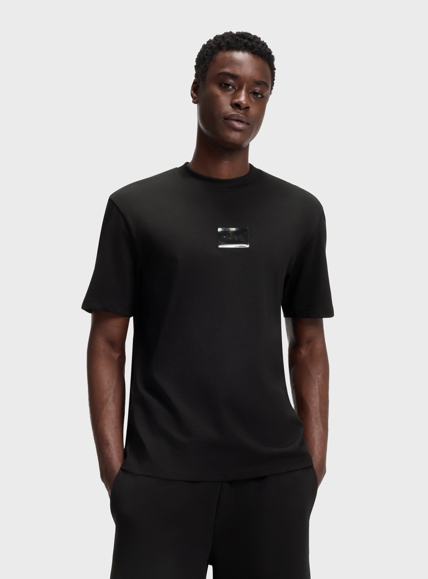 HUGO Cotton-Jersey T-Shirt With Tortoiseshell Logo Patch  Dumeon - Black