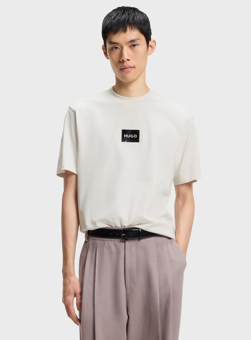 HUGO Cotton-Jersey T-Shirt With Tortoiseshell Logo Patch  Dumeon - White
