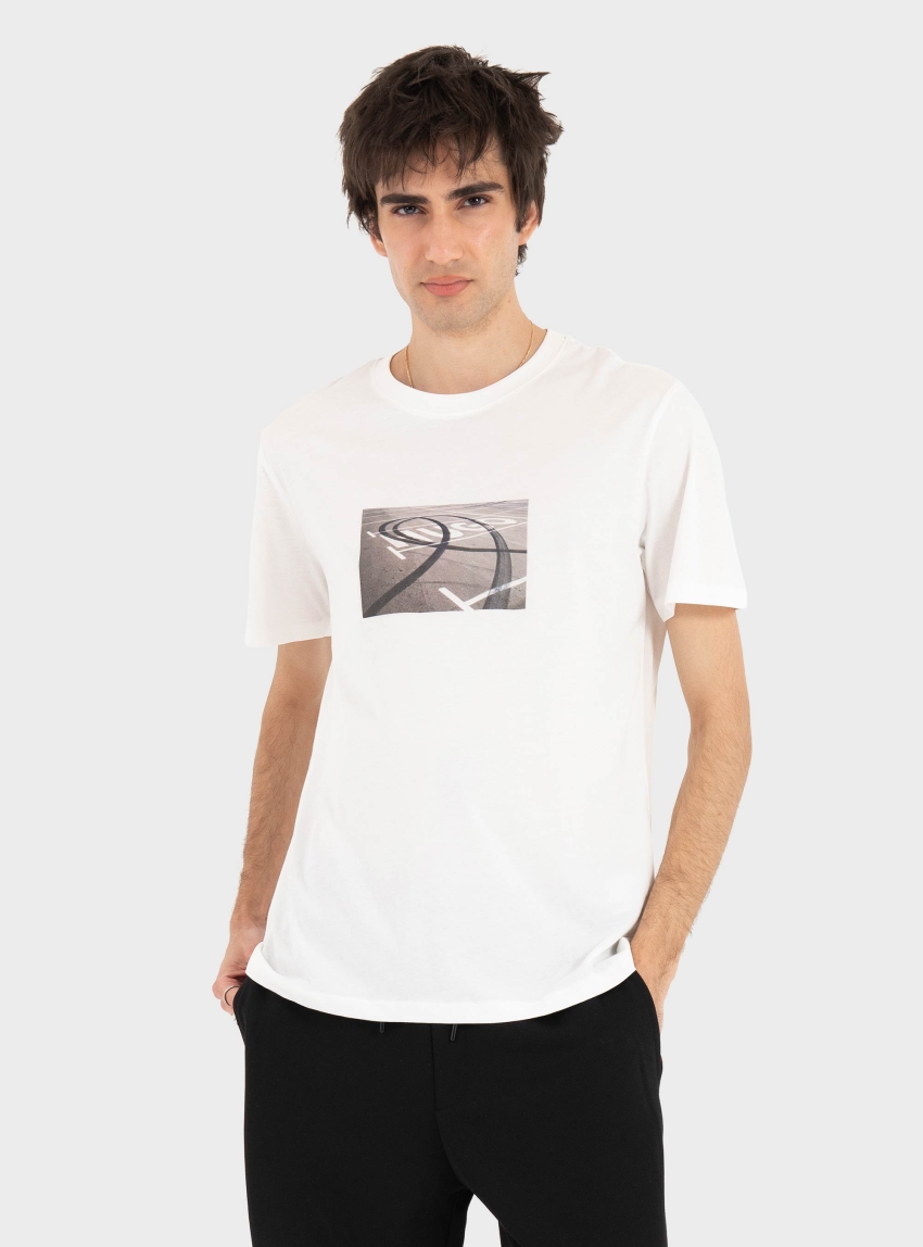 HUGO Cotton-Jersey T-Shirt With Biker-Inspired Artwork Dostino - White