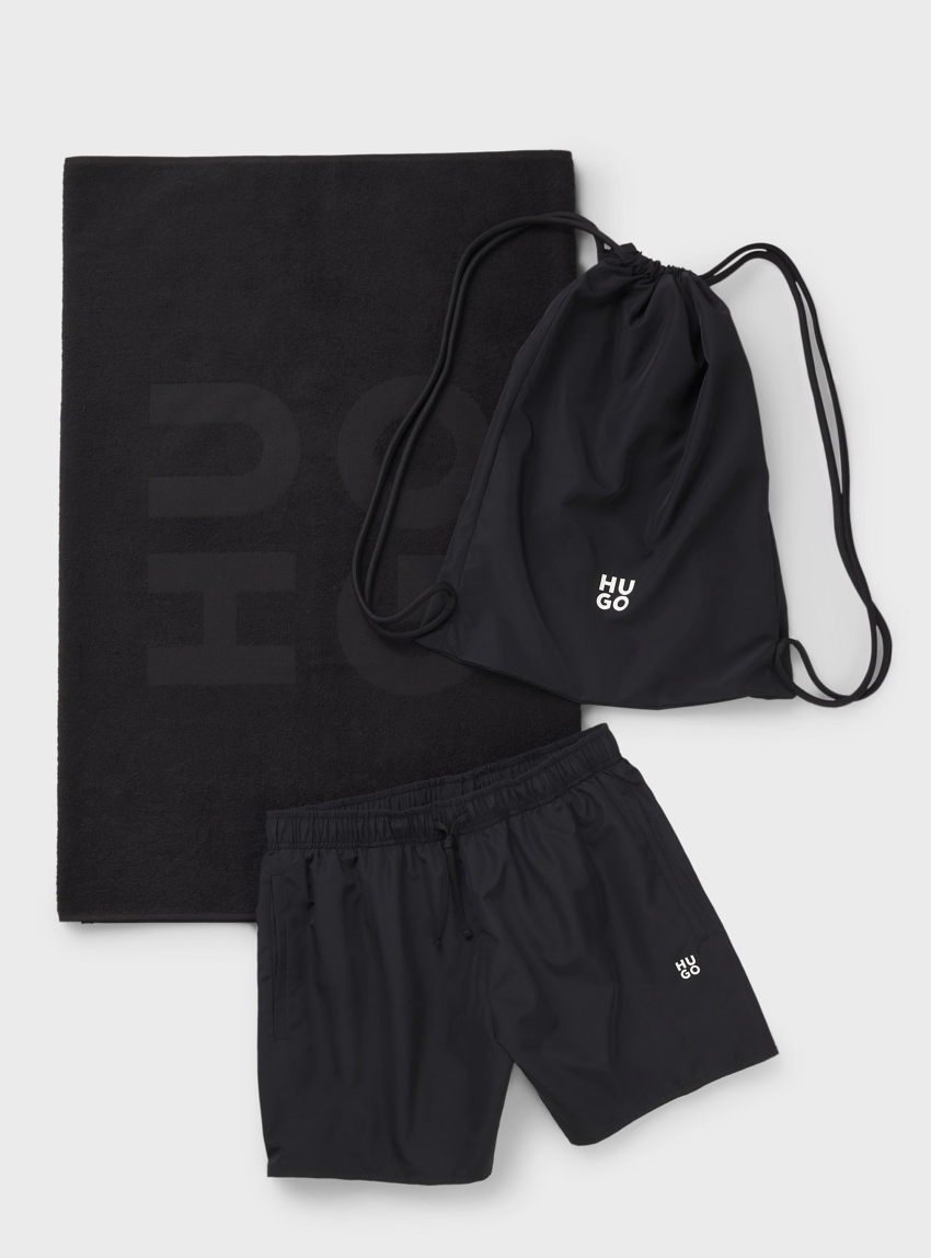 HUGO Swim Shorts, Beach Towel And Bag Set  CRUISE Y - Black