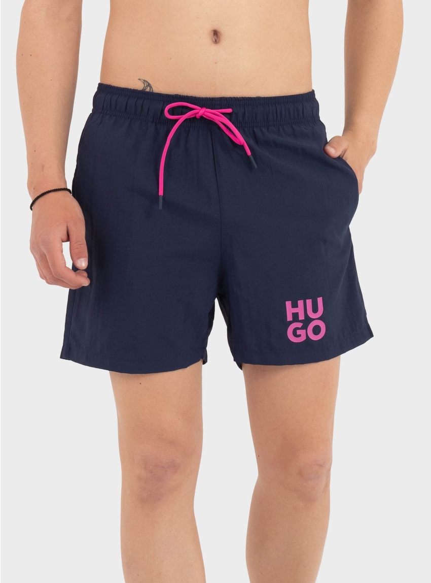 HUGO Quick-Dry Swim Shorts With Printed Stacked Logo  PAOLO - Navy