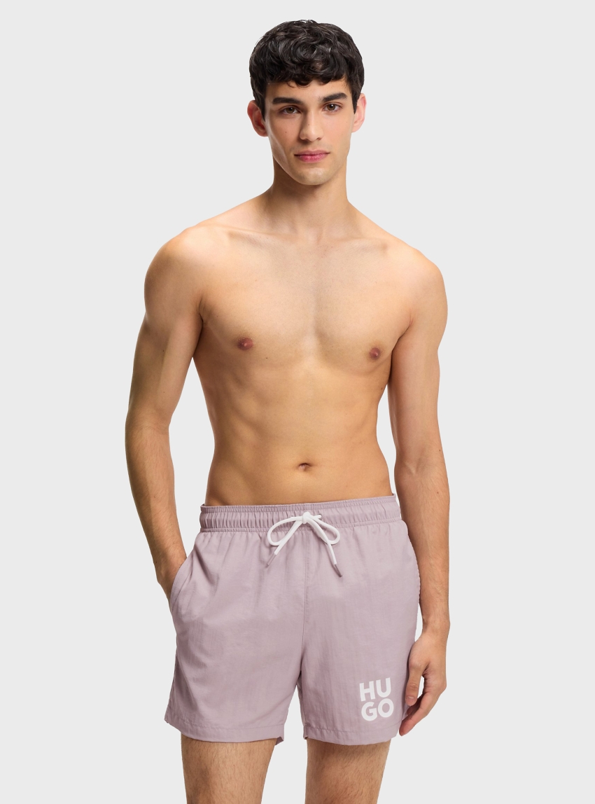HUGO Quick-Dry Swim Shorts With Printed Stacked Logo  PAOLO - Orchid