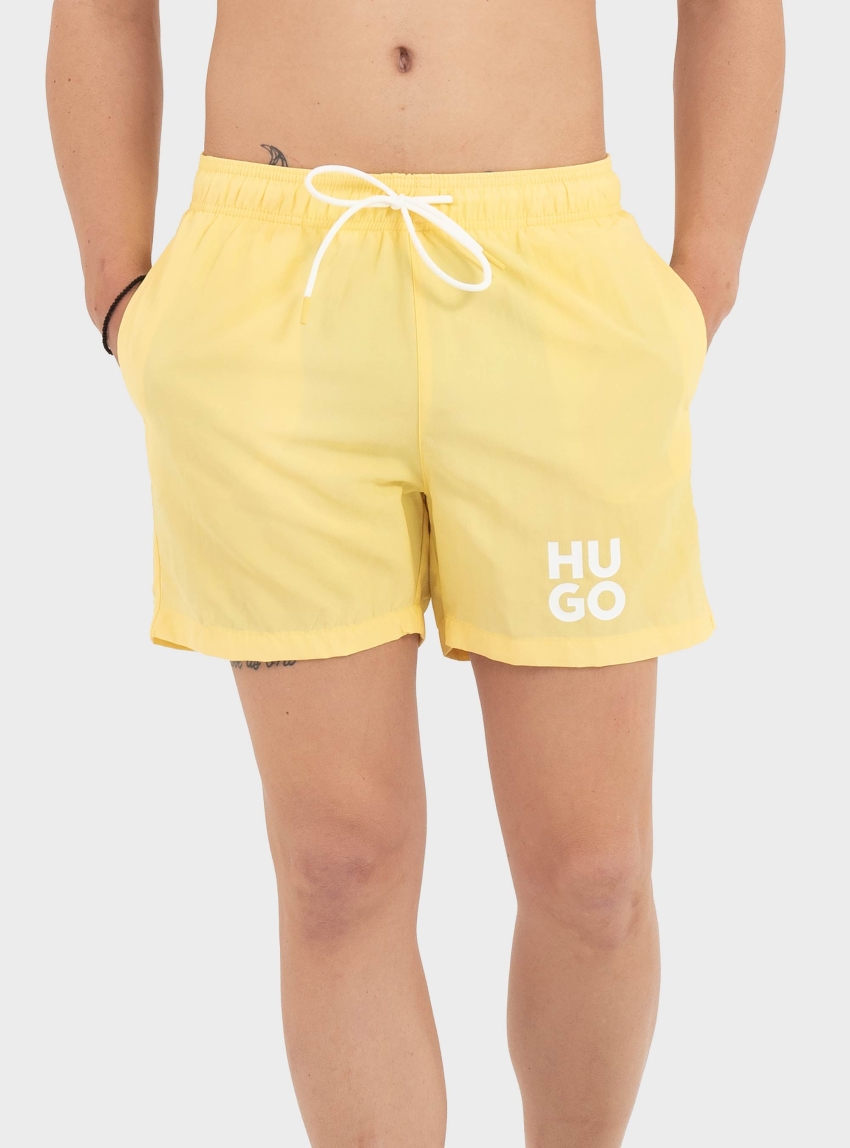 HUGO Quick-Dry Swim Shorts With Printed Stacked Logo  PAOLO - Yellow
