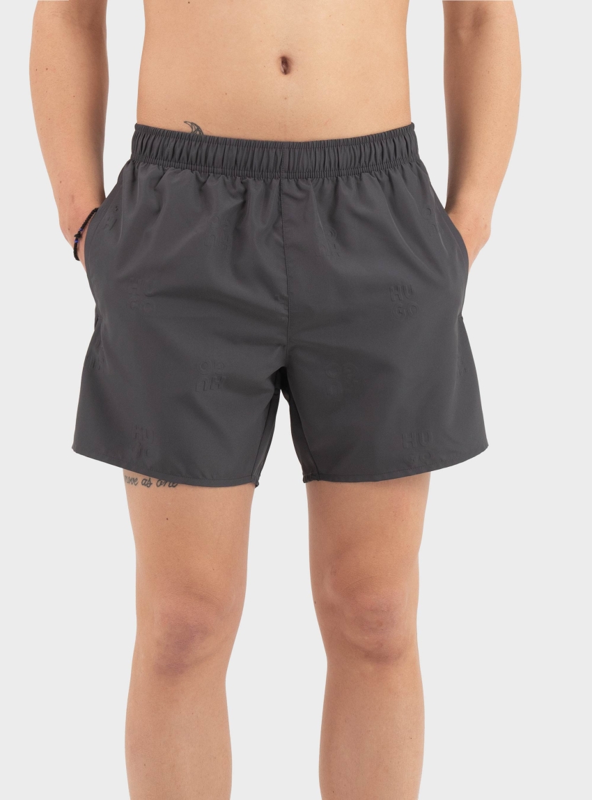 HUGO Quick-Dry Swim Shorts With Embossed Logos TONAL_LOGO - Dark Grey