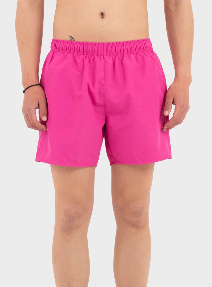 HUGO Quick-Dry Swim Shorts With Embossed Logos TONAL_LOGO - Fuchsia