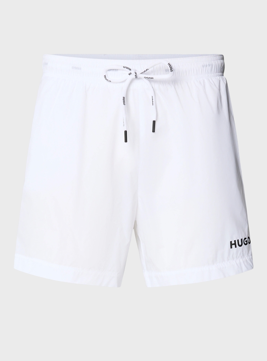 HUGO Quick-Dry Swim Shorts With Logo Print HAITI - White