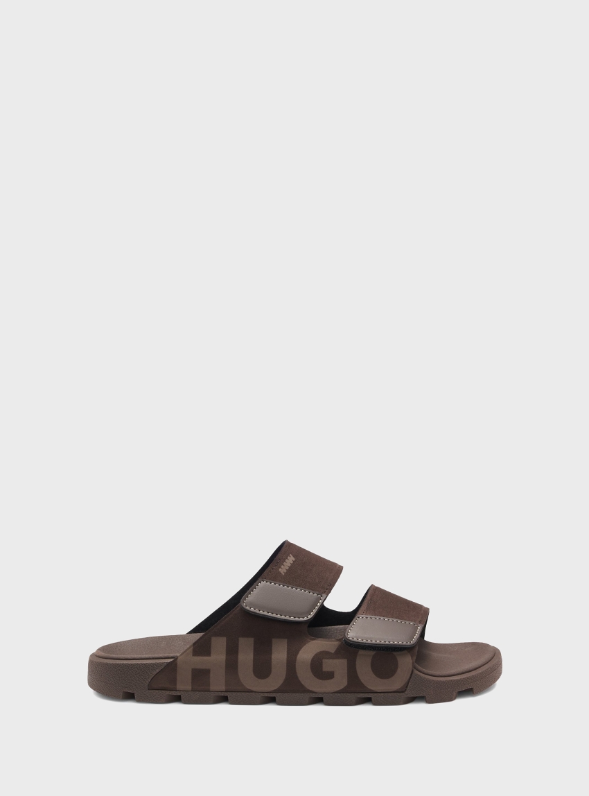 HUGO Faux-Suede Slides With Logo Detailing Evander_sand_mfpu - Brown