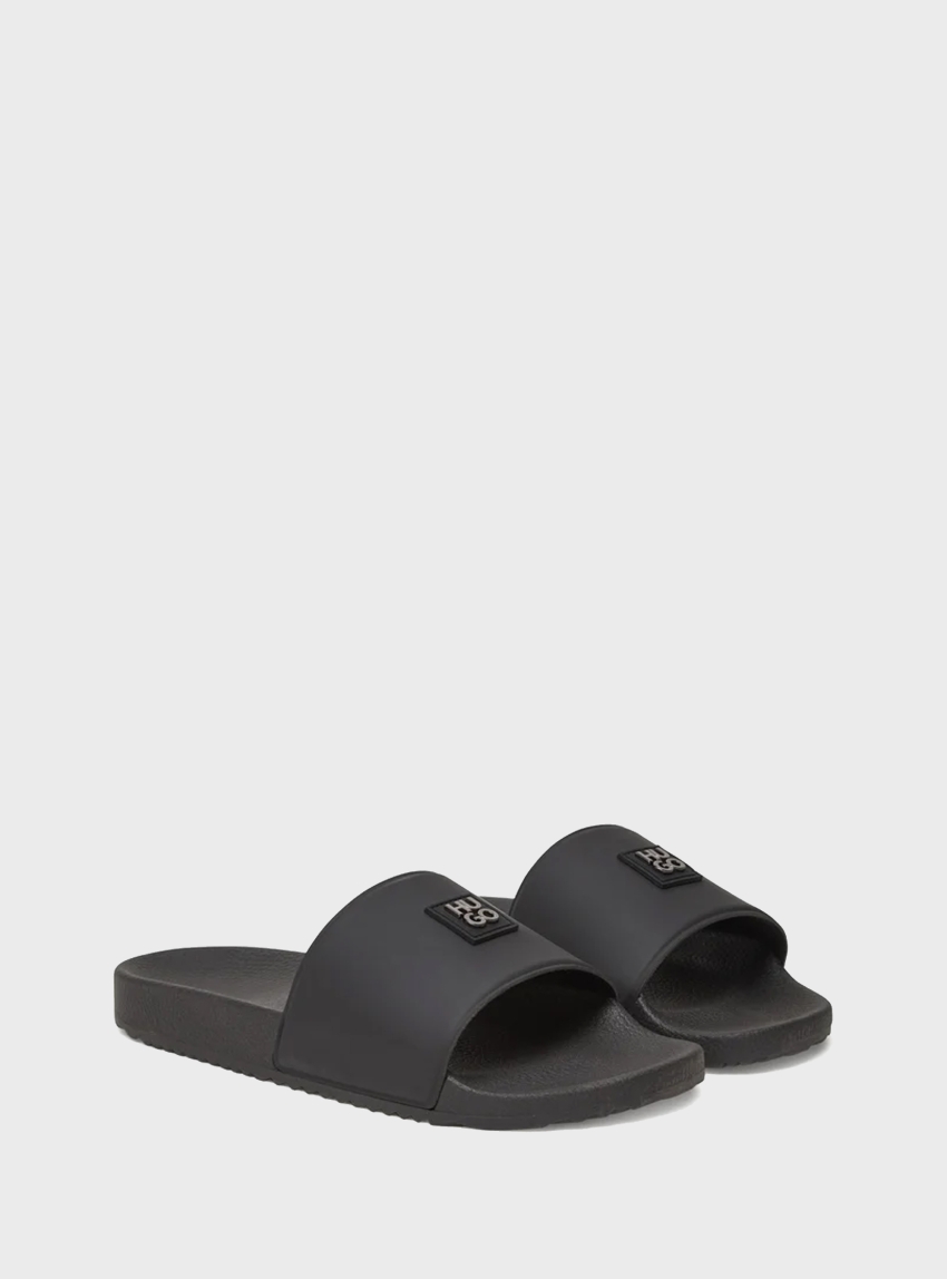 HUGO Italian-Made Slides With Stacked-Logo Uppers Timein_slid_phhw - Black