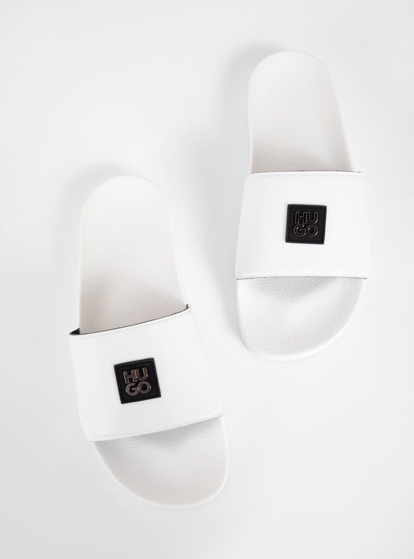 HUGO Italian-Made Slides With Stacked-Logo Uppers Timein_slid_phhw - White