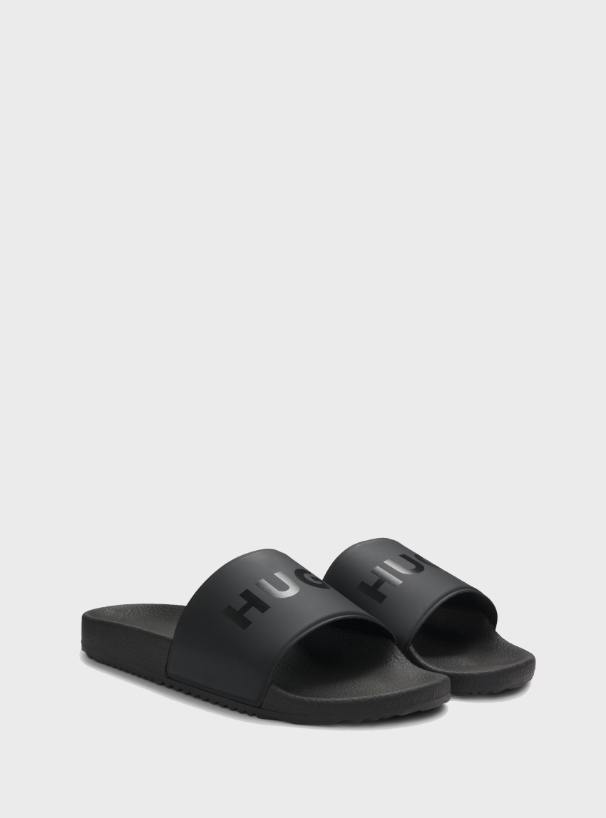HUGO Italian-Made Slides With Tonal Logo Timein_slid_sylg - Black