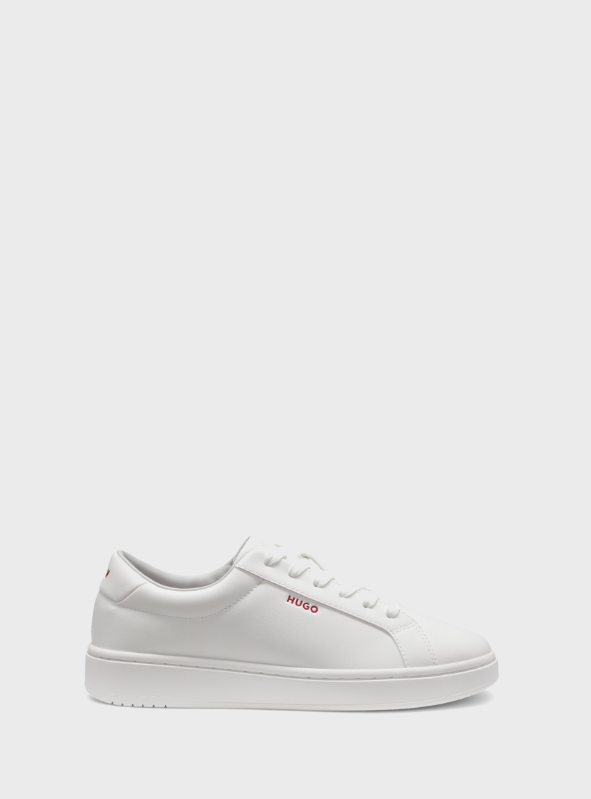 HUGO Faux-Leather Trainers With Contrast Logo  Neston_tenn_pu - White