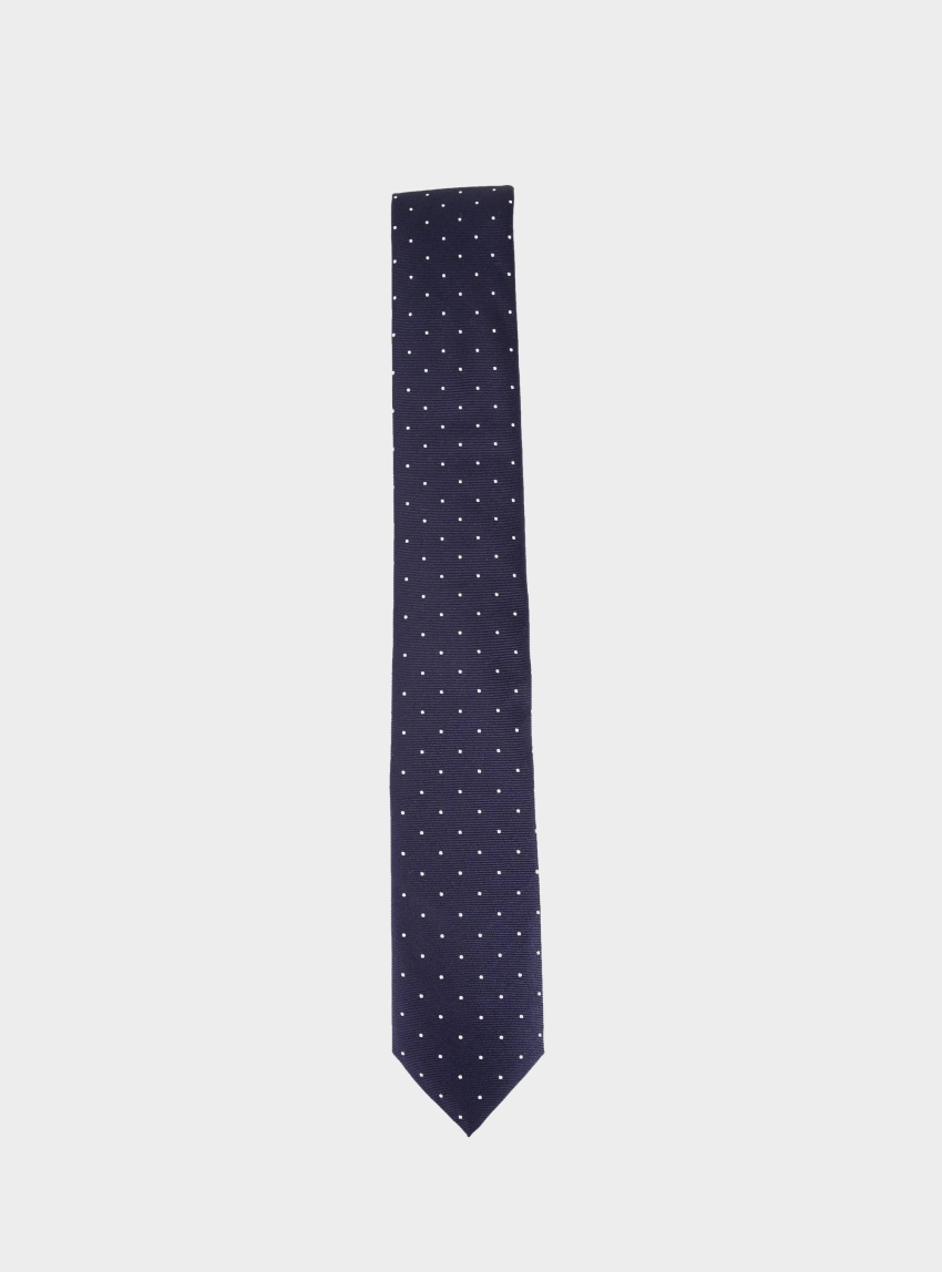 HUGO Italian-Made Tie In Silk With Jacquard-Woven Dots  Tie cm 6 - Navy
