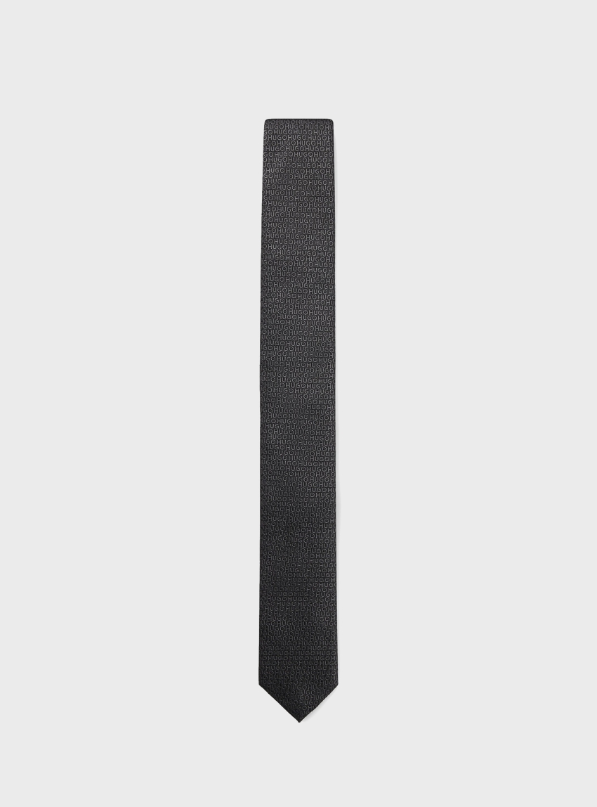 HUGO Logo-Jacquard Tie In Silk  Tie cm 6 - Black