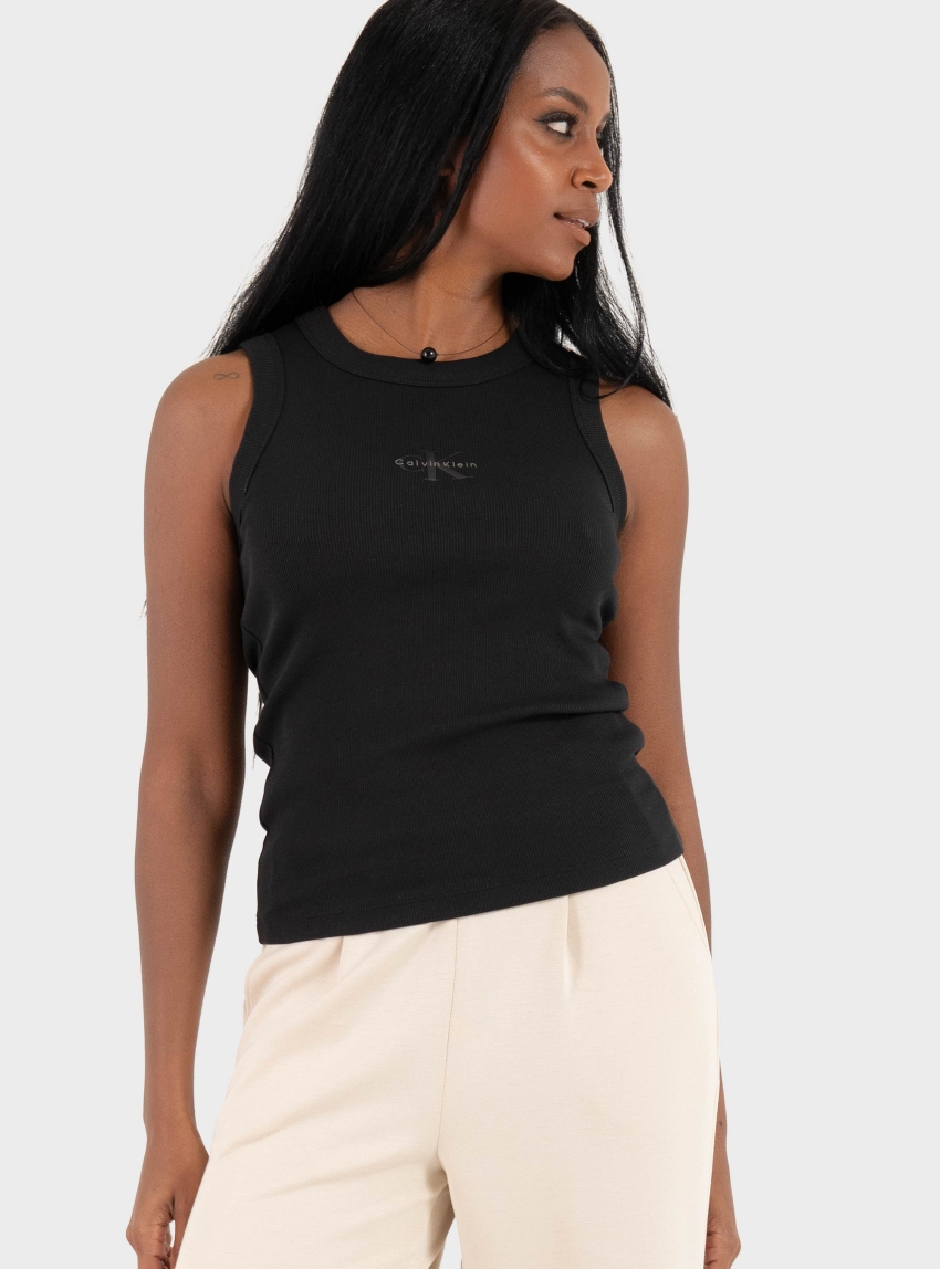 Calvin Klein Monogram Rib Tank Top - Black