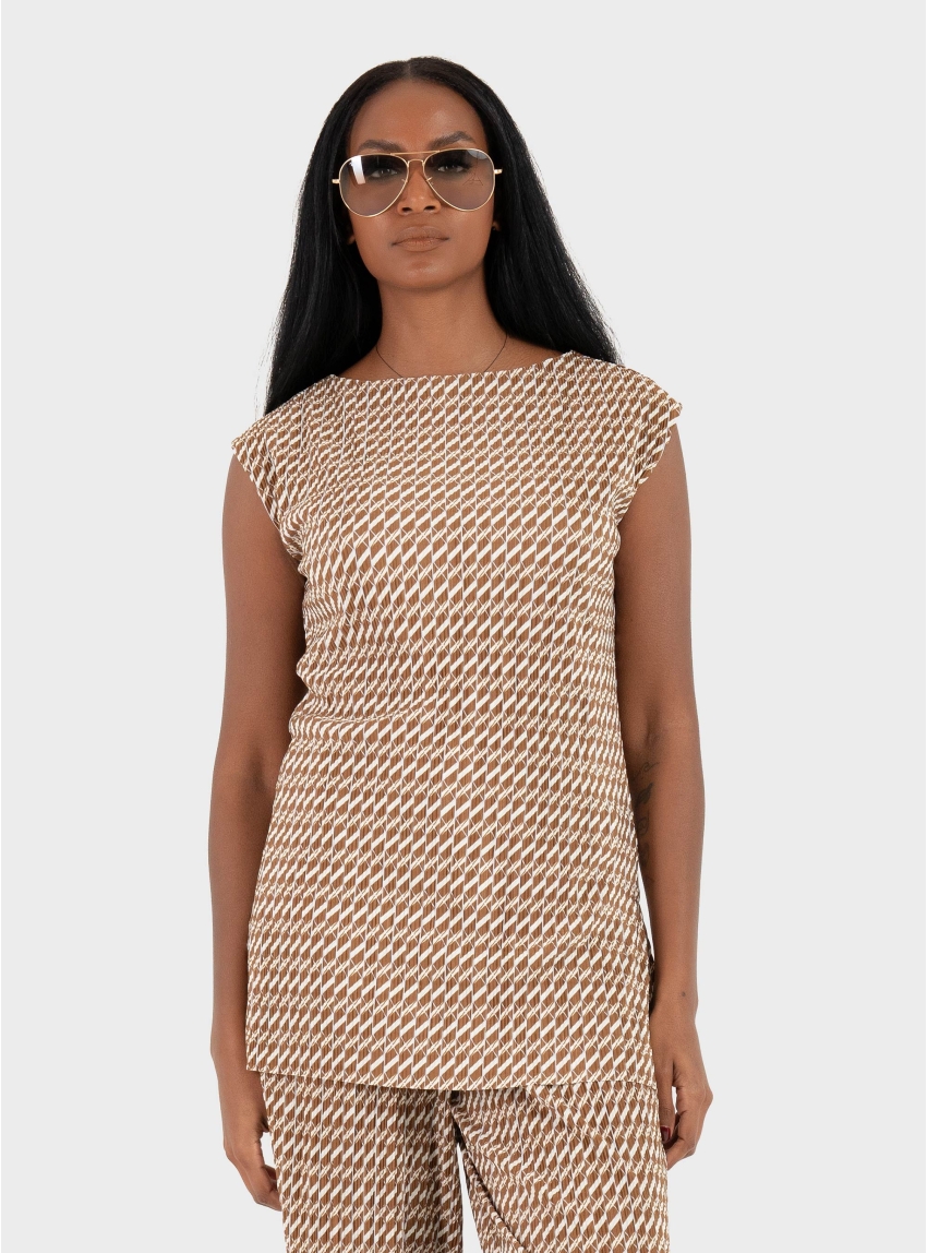 Calvin Klein Plisse Boat Neck Tunic - Brown