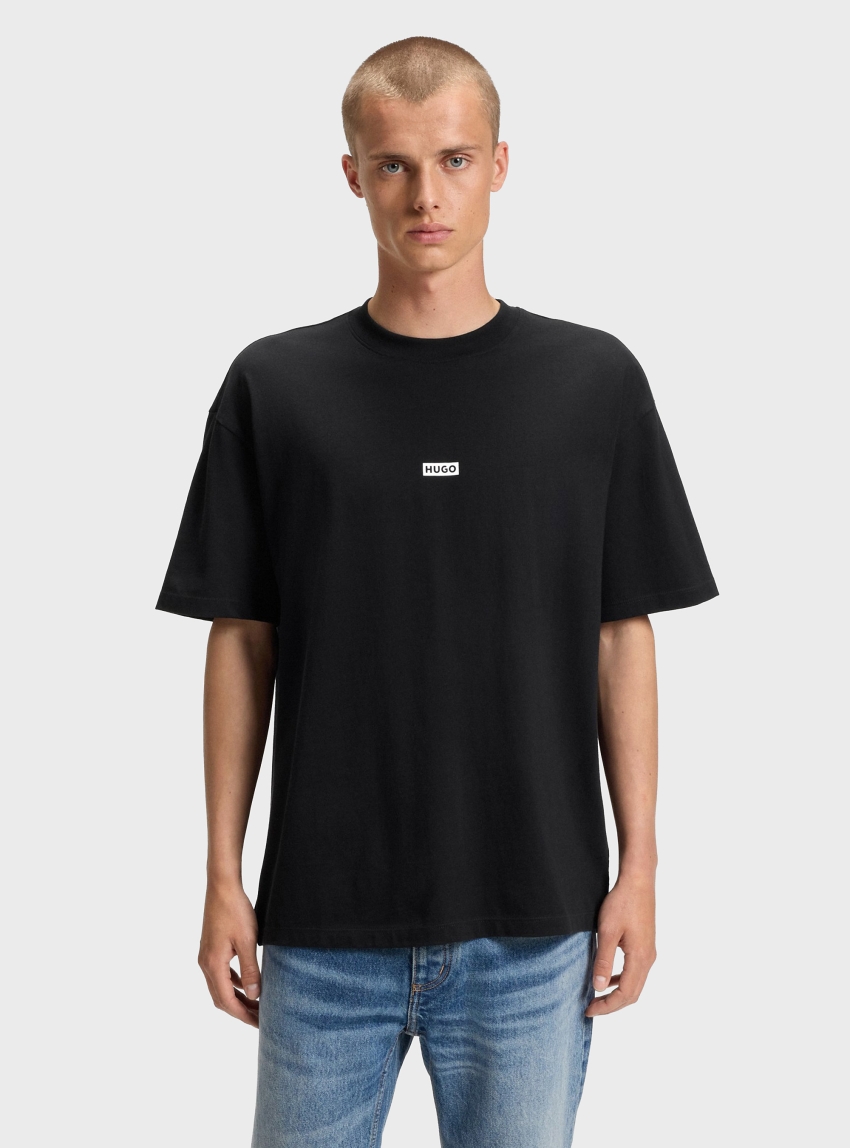 HUGO Loose-Fit T-Shirt In Cotton With Rear Logo Artwork Nalono - Black