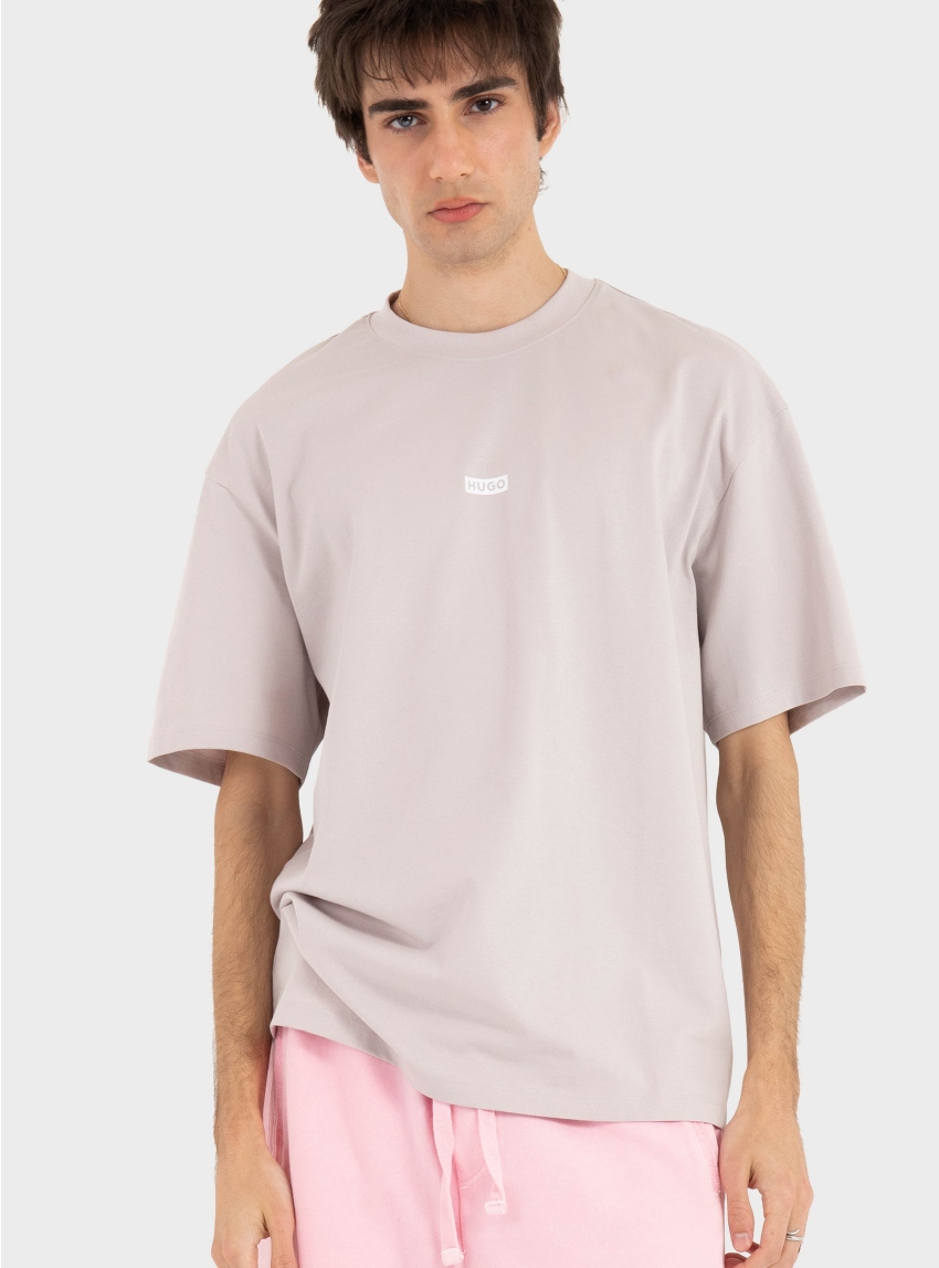 HUGO Loose-Fit T-Shirt In Cotton With Rear Logo Artwork  Nalono - Lilac