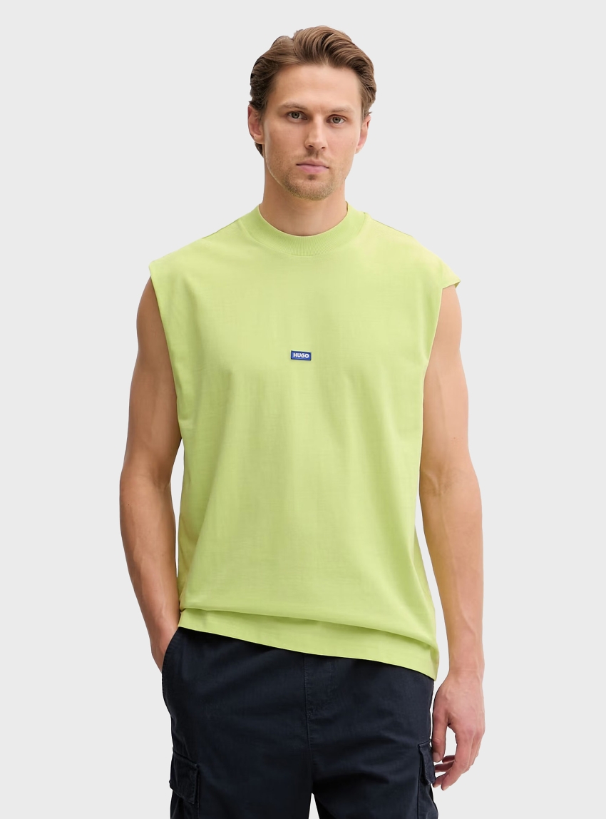 HUGO Sleeveless T-Shirt In Cotton Jersey With Logo Patch Navertz - Lime
