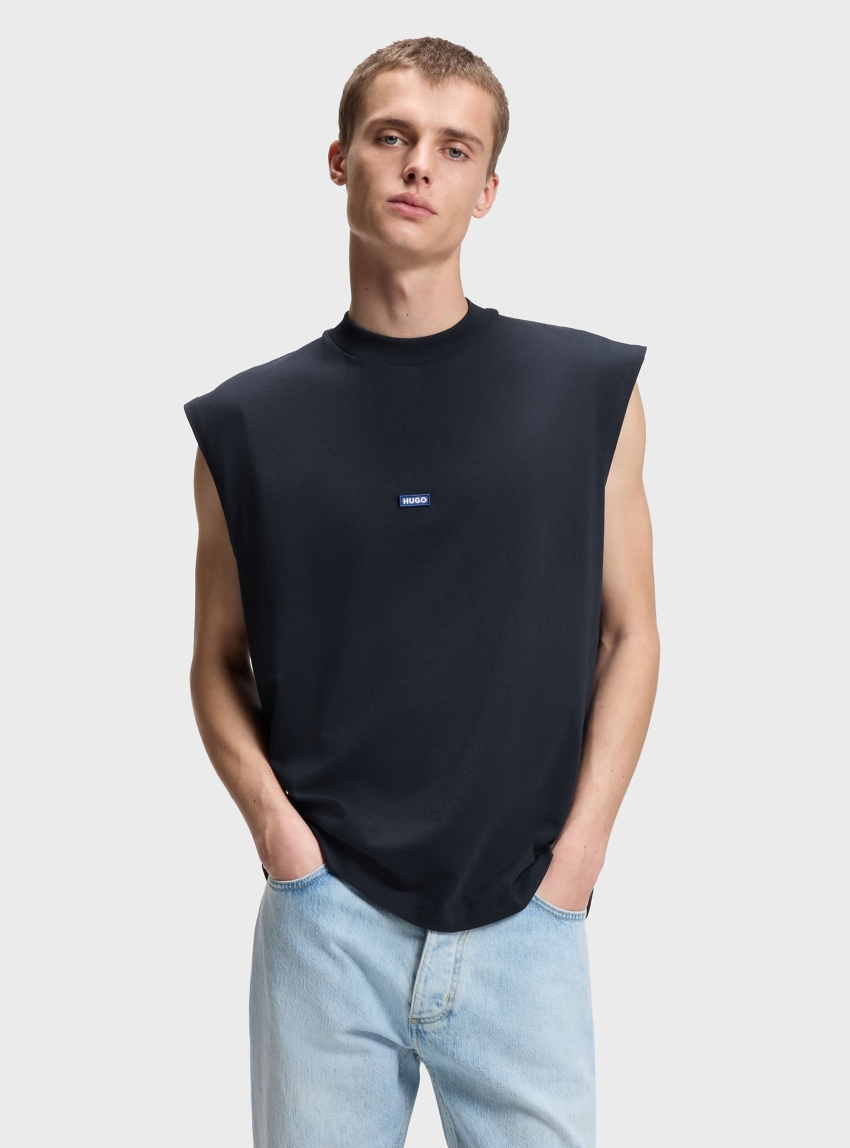 HUGO Sleeveless T-Shirt In Cotton Jersey With Logo Patch Navertz - Dark Blue