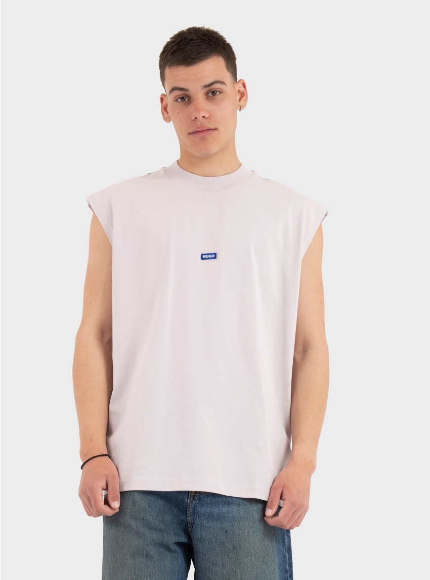 HUGO Sleeveless T-Shirt In Cotton Jersey With Logo Patch Navertz - Lilac