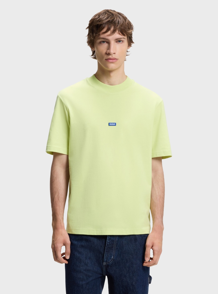 HUGO Cotton-Jersey T-Shirt With Blue Logo Patch Nieros - Lime
