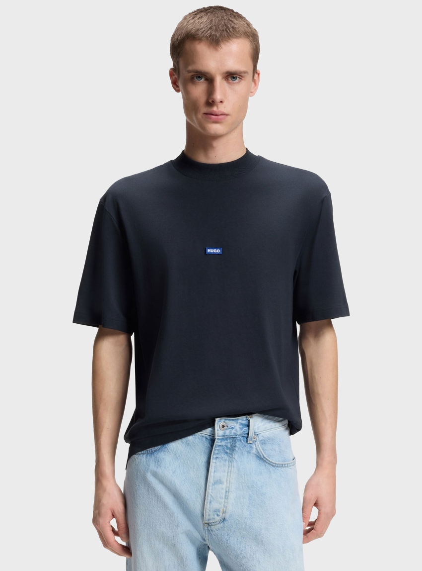 HUGO Cotton-Jersey T-Shirt With Blue Logo Patch Nieros - Dark Blue