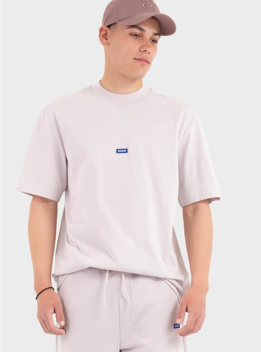 HUGO Cotton-Jersey T-Shirt With Blue Logo Patch Nieros - Lilac