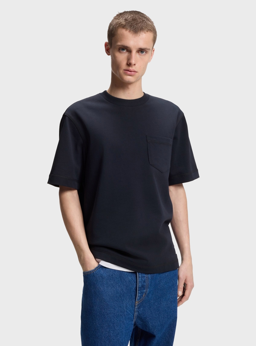 HUGO Cotton-Jersey T-Shirt With Patch Pocket And Logo Label  Nestite - Dark Blue