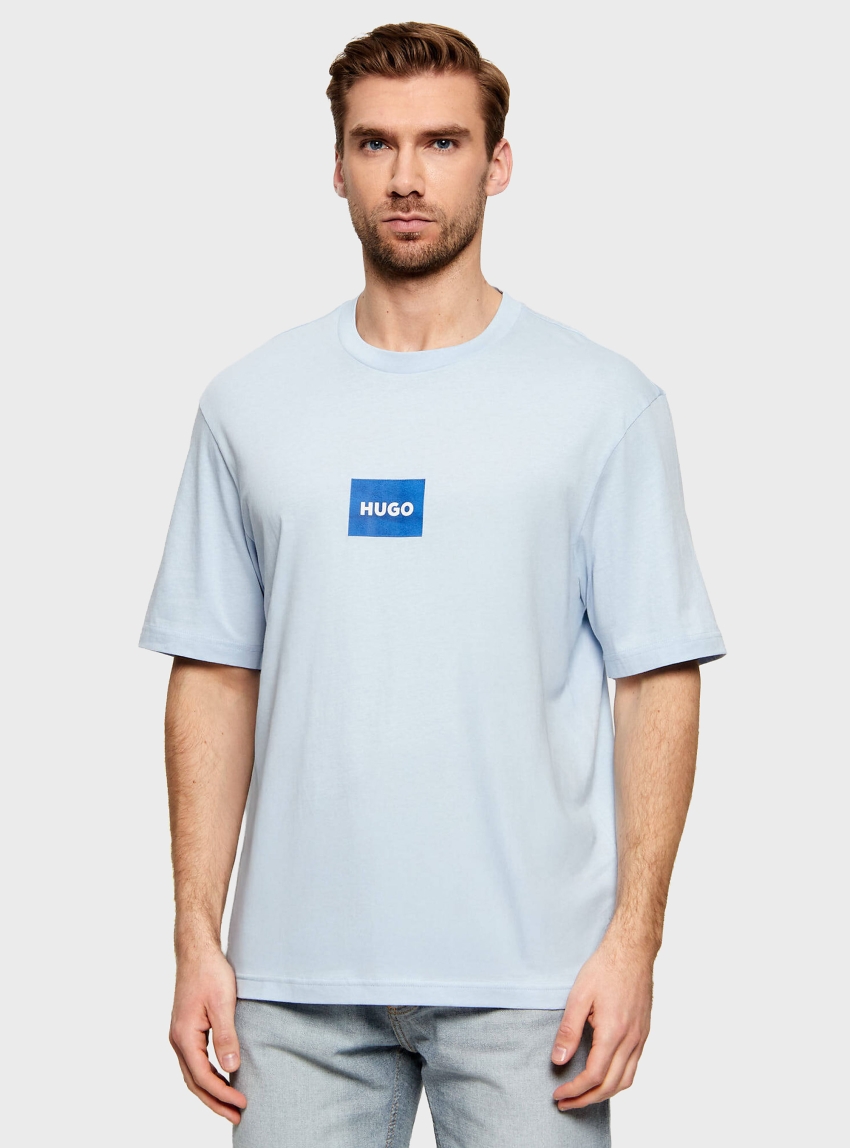 HUGO Cotton-Jersey T-Shirt With Logo Print  Nayonix - Light Blue