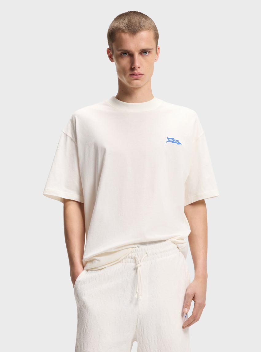 HUGO Logo-Flag T-Shirt In Cotton Jersey Nohatio - Off White
