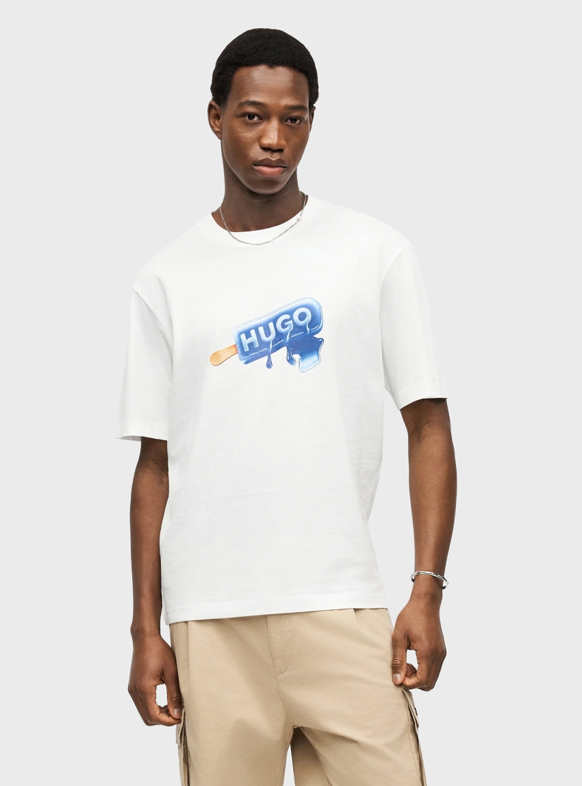 HUGO Cotton-Jersey T-Shirt With Ice-Lolly Artwork Noglasy - White