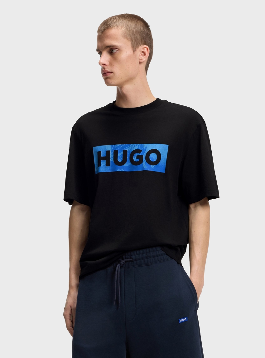 HUGO Cotton-Jersey T-Shirt With Logo Artwork Nalien - Black