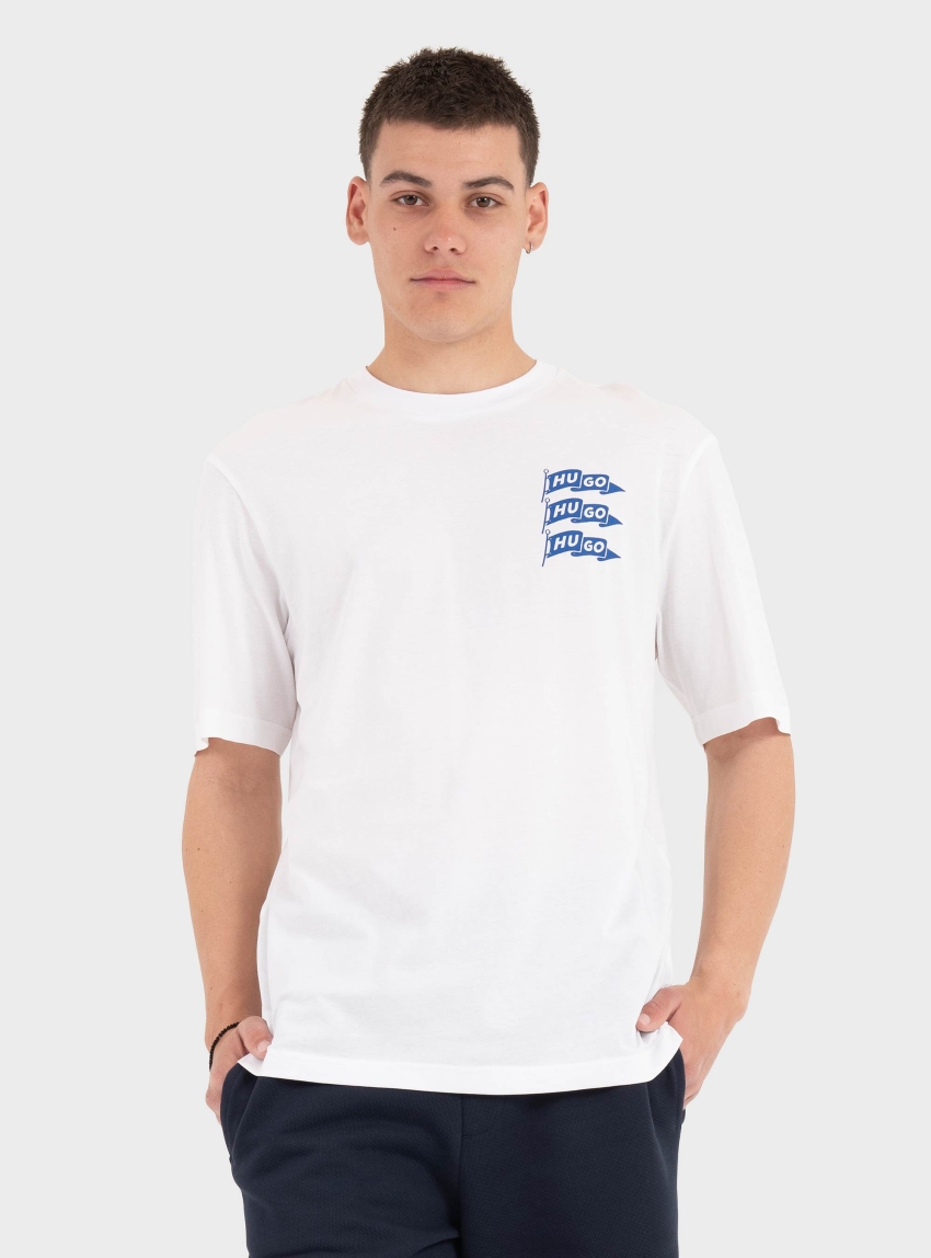 HUGO Cotton-Jersey T-Shirt With Logo Artwork Nalien - White
