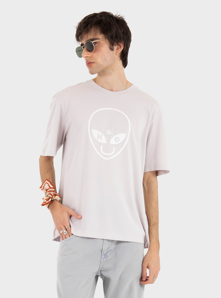 HUGO Cotton-Jersey T-Shirt With Logo Artwork Nalien - Lilac